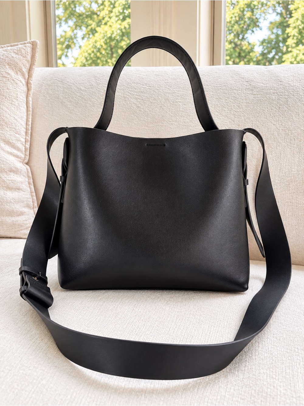 H&M Black Vegan Leather Crossbody Tote